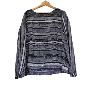 Nic + Zoe Womens Silk Long Sleeve Blouse Size XL Striped Polka Dot Navy